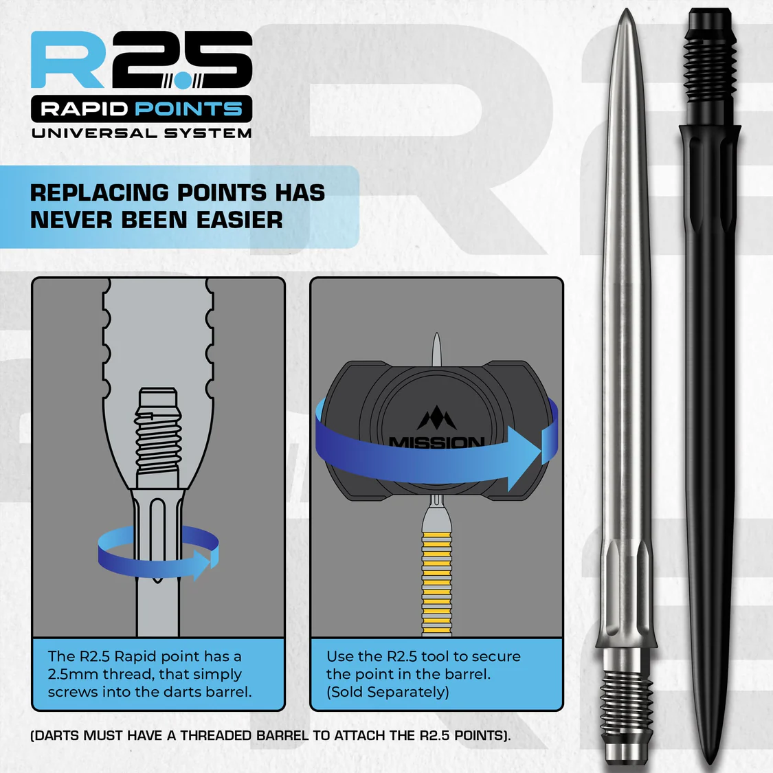 Mission SM1 R2.5 Rapid Dart Points - Wechselspitzen - Silber