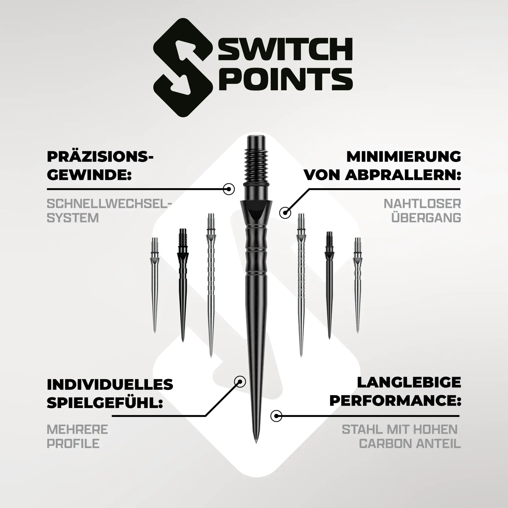 Winmau Switch Point Smooth - Wechselspitzen Silber