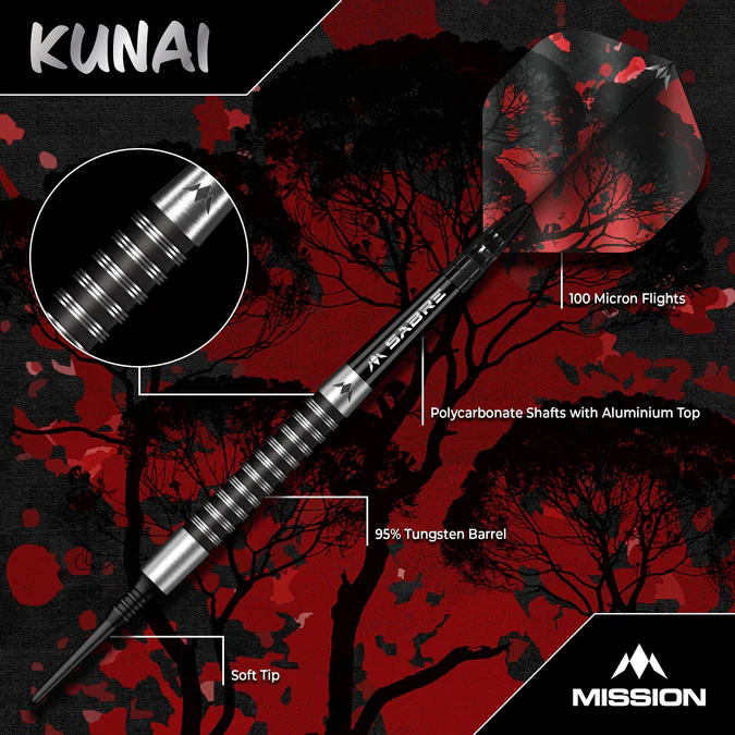 Mission Kunai Darts - 95% Tungsten - Black - Softdart
